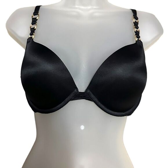 Victoria Secret PINK 36C Black Push Up Padded Gold Embellishment Bikini Top - Picture 1 of 5